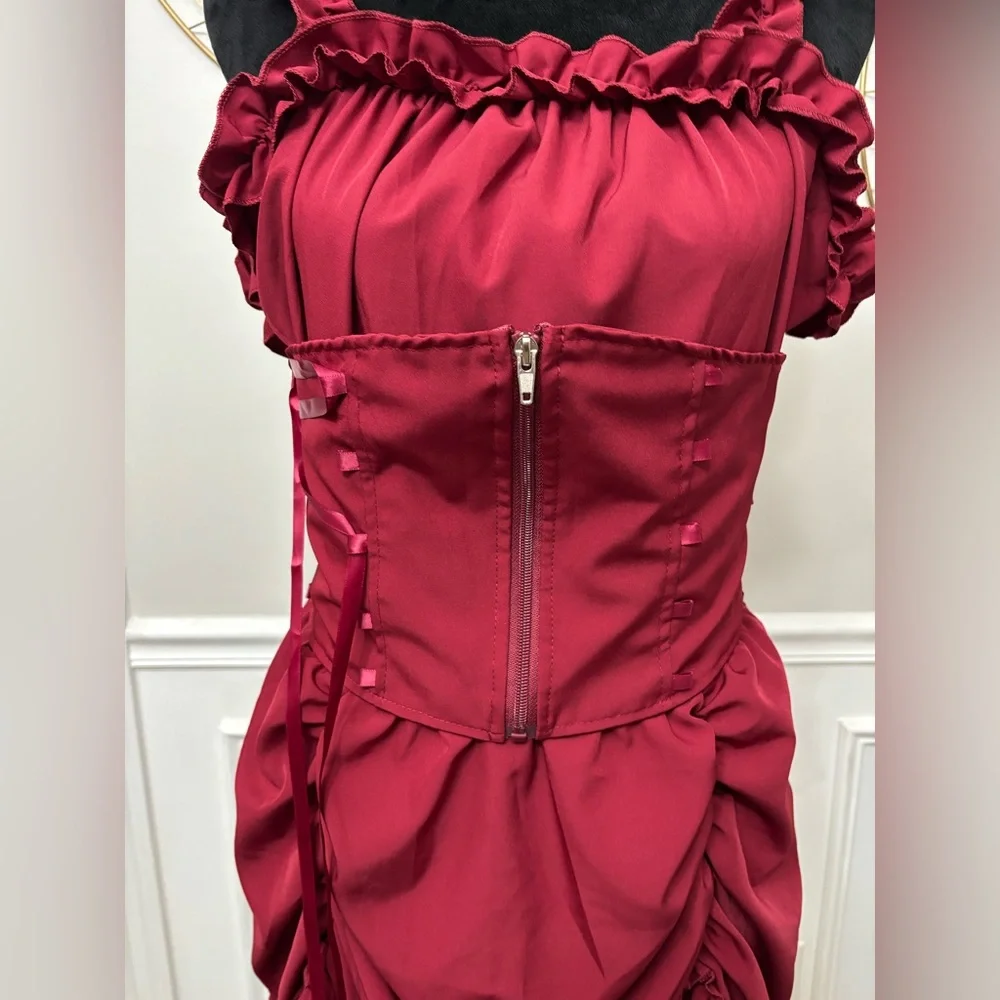 Women's Gothic Square Neck Sleeveless Ruffle Dress *see description* - Picture 2 of 9